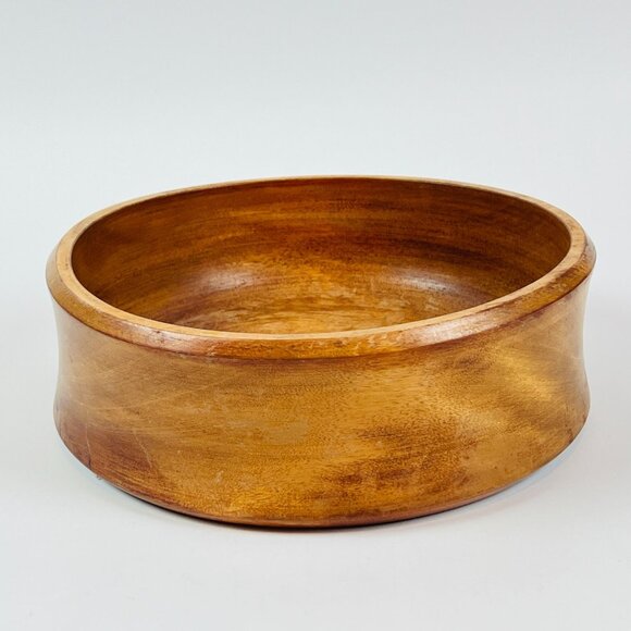 Handcrafted Wooden Bowl 10" Diameter Vintage Charm Rustic Décor Stained Hardwood - Picture 2 of 8